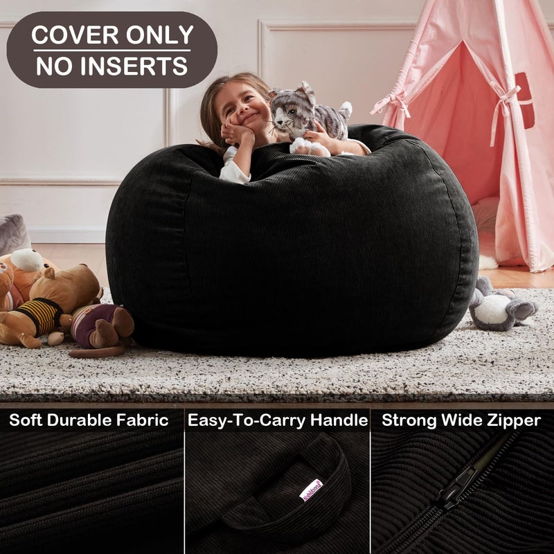 Nobildonna 3 ft Bean Bag Chair Cover (No Filler) 35"Ã—43" Large Stuffed Animal Storage Bean Bag Washable Big Beanbag Chair Cover Premium Corduroy Stuffable Bean Bag Cover for Adults,Kids,Black 300L - Image 4